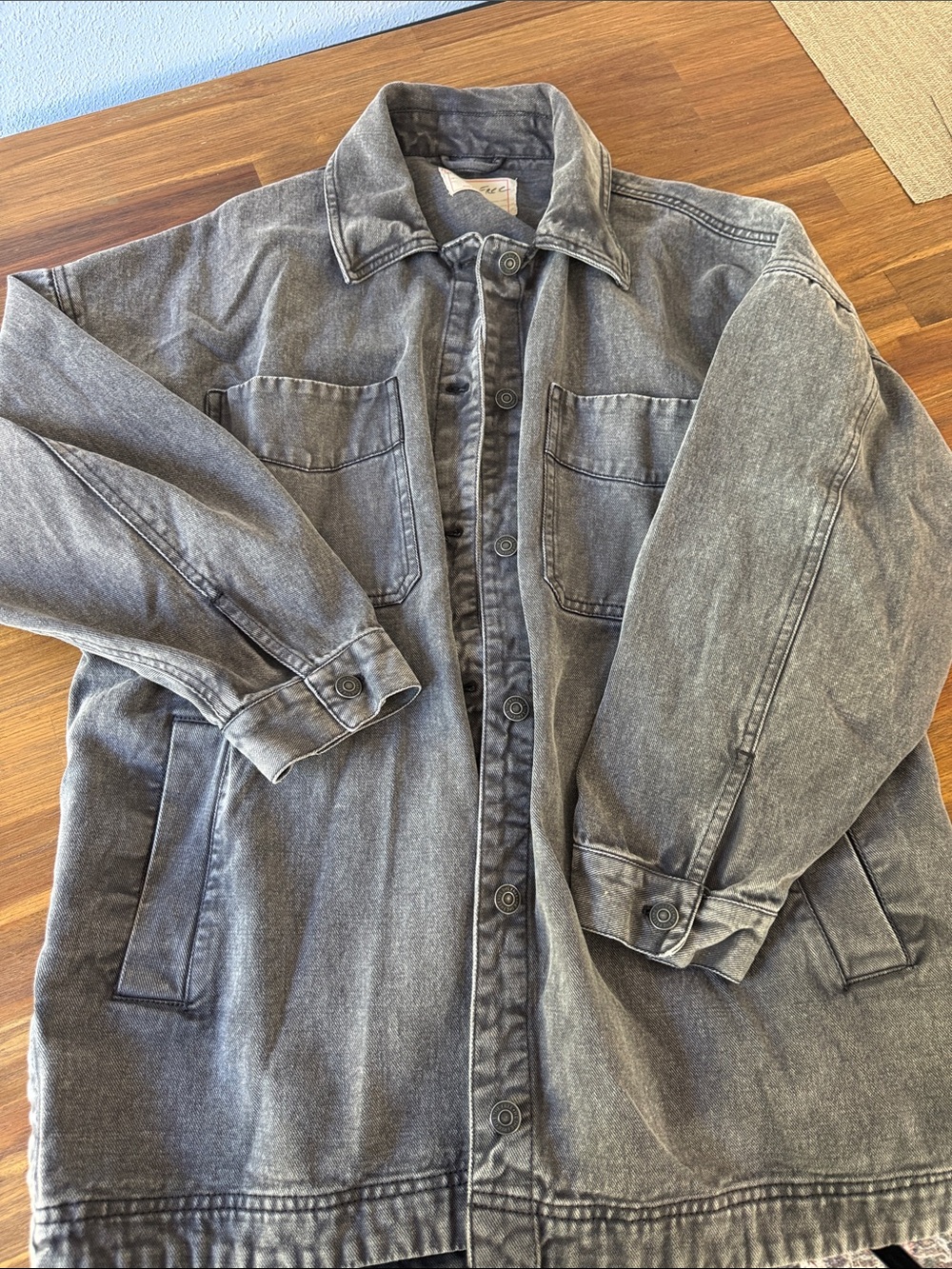 Free People Washed Gray Oversized Denim Jacket
